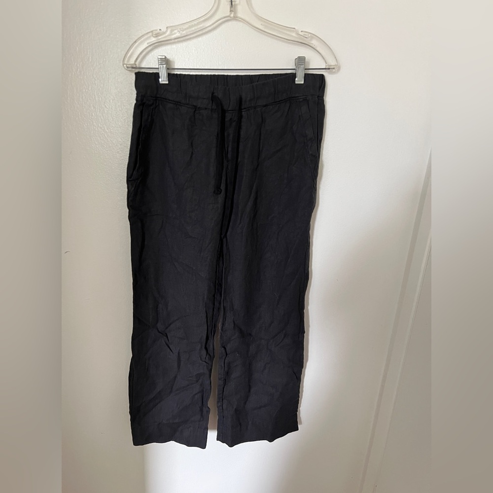 James Perse Black Linen pull on Pants lightweight canvas low rise wide leg small